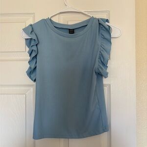 Blue Ruffled Sleeve Top